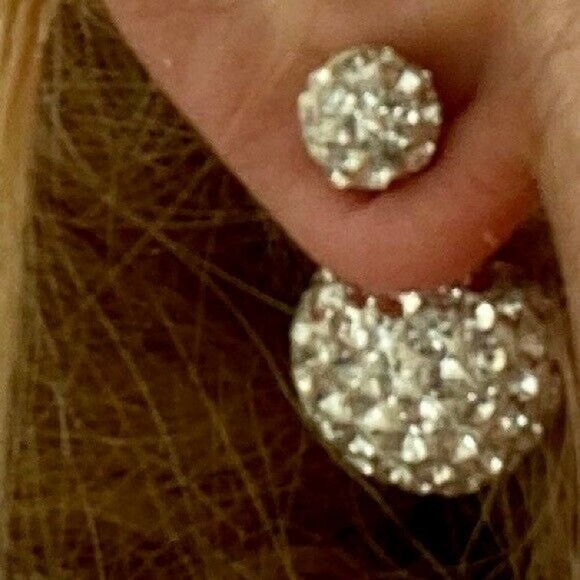 Rhinestone Circular Geometric Crystal Ball Stud Circle Pave Earrings Art Deco - Picture 2 of 6